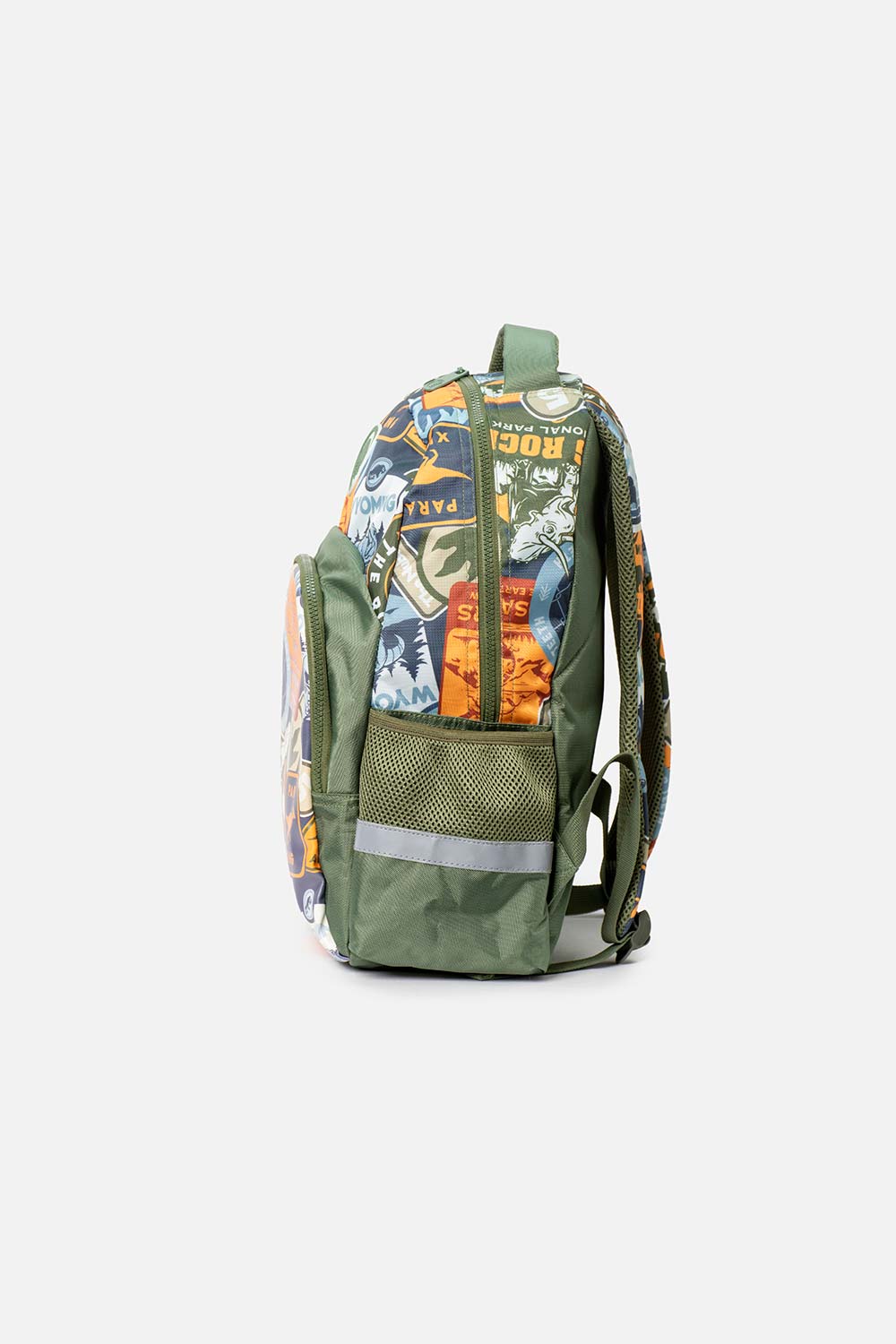 MORRAL DE JURASSIC 16.5"  VERDE Y NARANJA PARA NIÑO