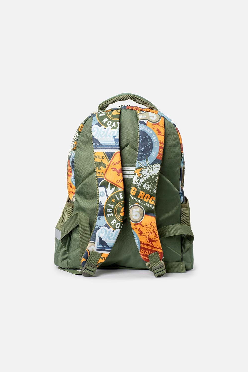 MORRAL DE JURASSIC 16.5"  VERDE Y NARANJA PARA NIÑO