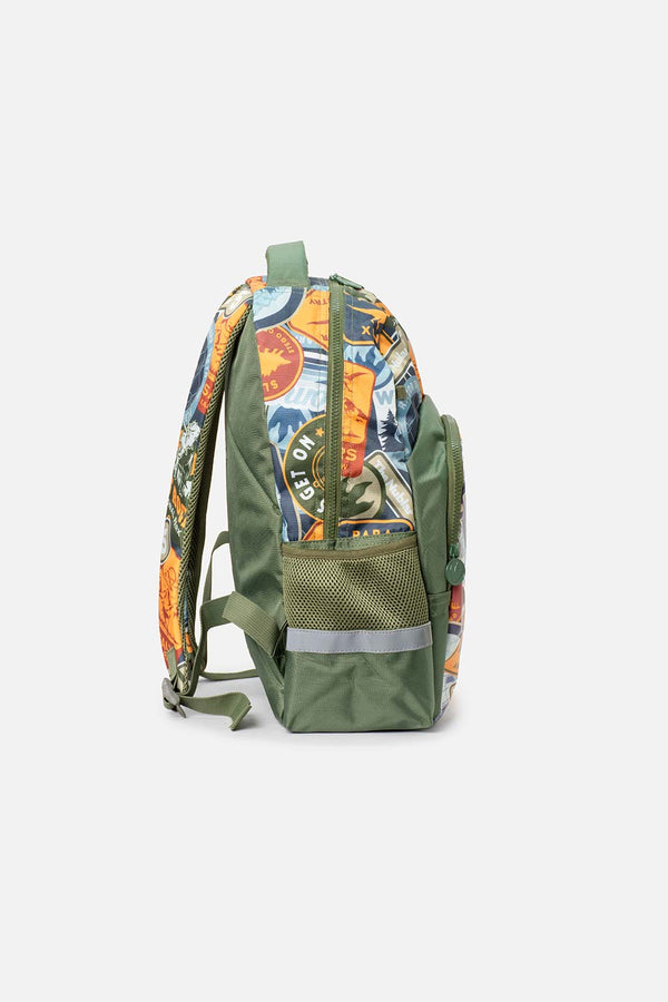 MORRAL DE JURASSIC 16.5"  VERDE Y NARANJA PARA NIÑO