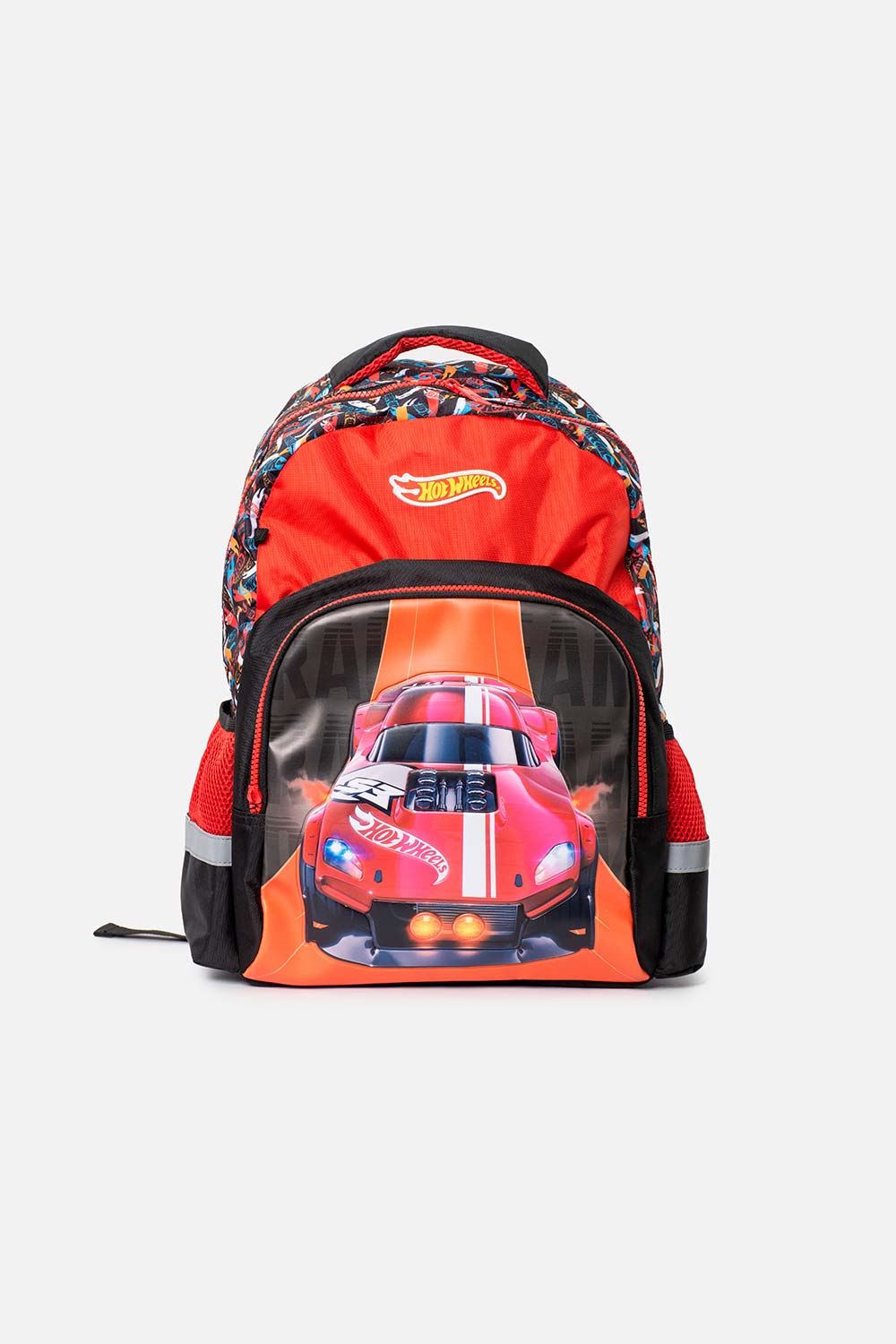 MORRAL DE HOT WHEELS 16.5"  ROJO Y NEGRO PARA NIÑO