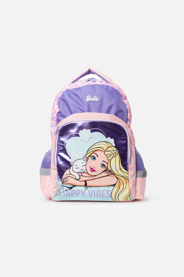 MORRAL DE BARBIE 16.5"  VIOLETA Y ROSADO PARA NIÑA