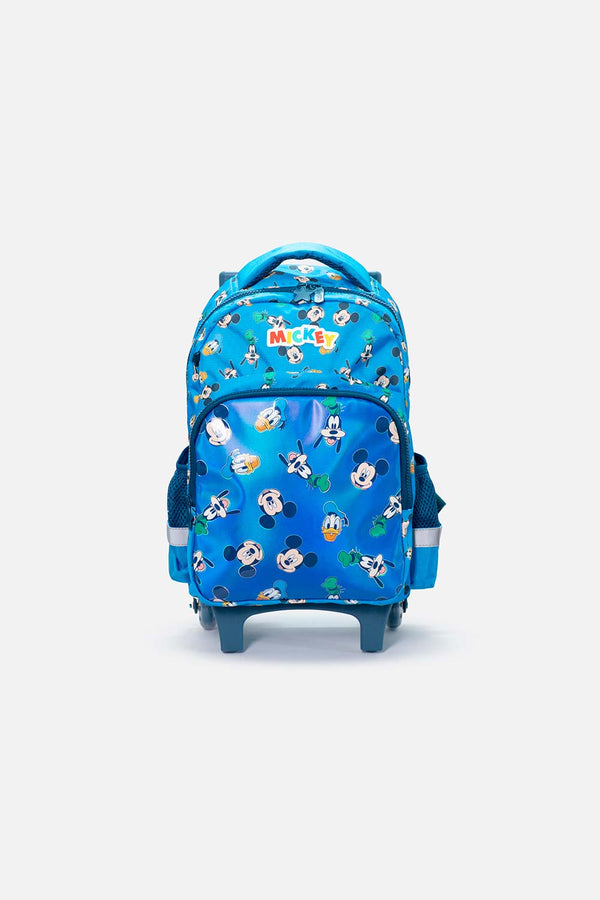 MORRAL DE MICKEY MOUSE 14" CON RUEDAS AZUL PARA NIÑO