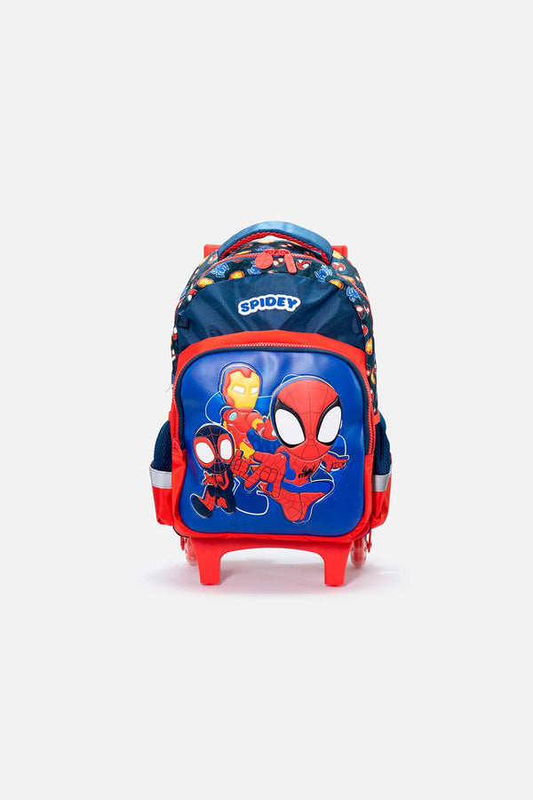 MORRAL DE SPIDERMAN 14" CON RUEDAS AZUL Y ROJO PARA NIÑO