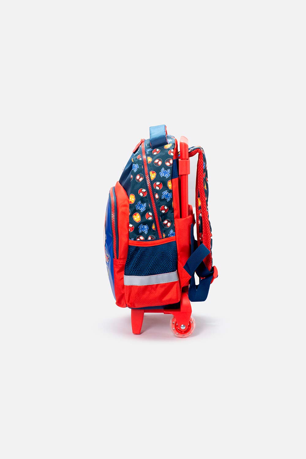 MORRAL DE SPIDERMAN 14" CON RUEDAS AZUL Y ROJO PARA NIÑO