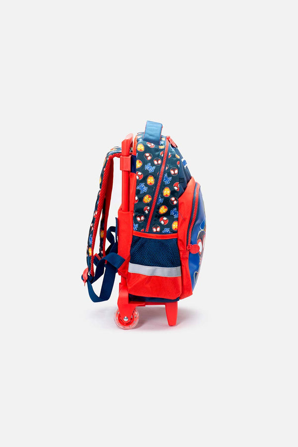MORRAL DE SPIDERMAN 14" CON RUEDAS AZUL Y ROJO PARA NIÑO