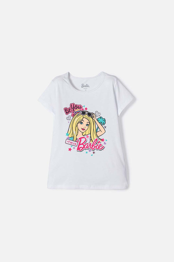 CAMISETA DE LA BARBIE ESTAMPADA BLANCA PARA NIÑA