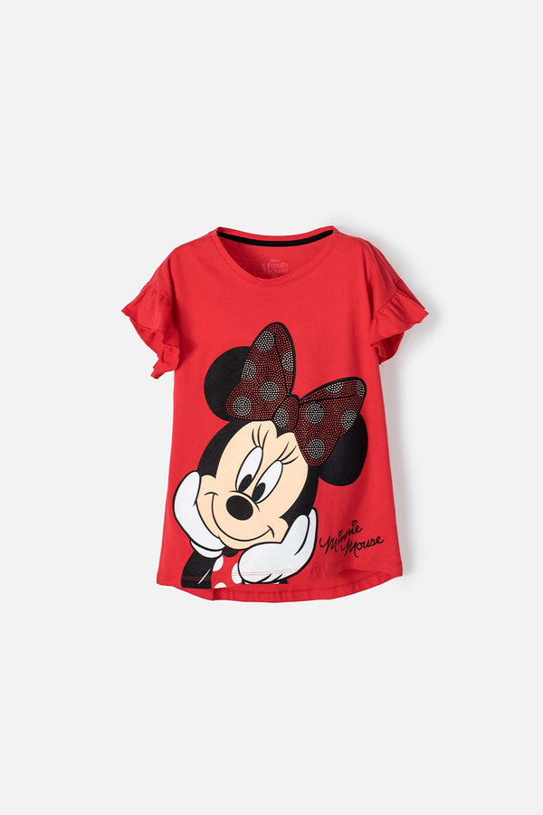 CAMISETA DE MINNIE MOUSE MANGA CORTA ROJO PARA NIÑA