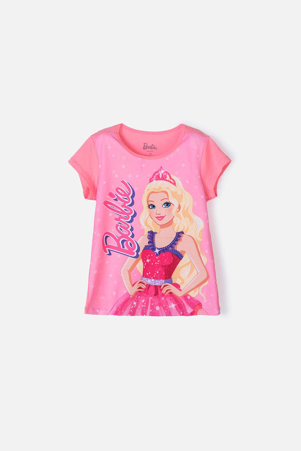 CAMISETA DE BARBIE MANGA CORTA ROSA PARA NIÑA