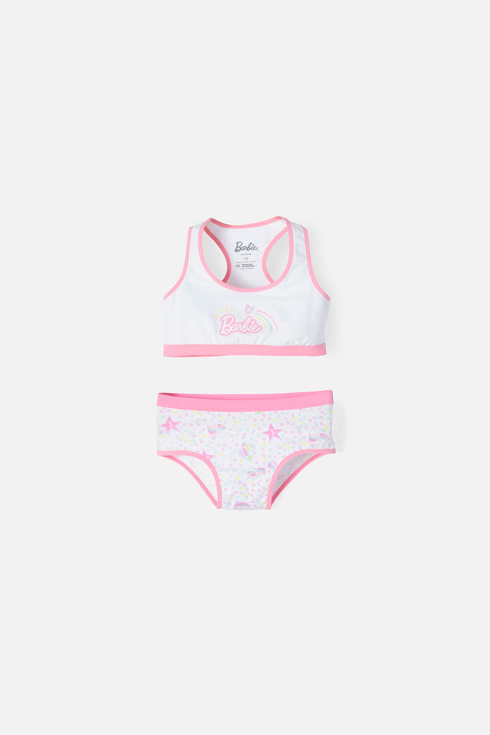CONJUNTO DE TOP Y PANTY DE BARBIE BLANCO Y ROSADO PARA NIÑA