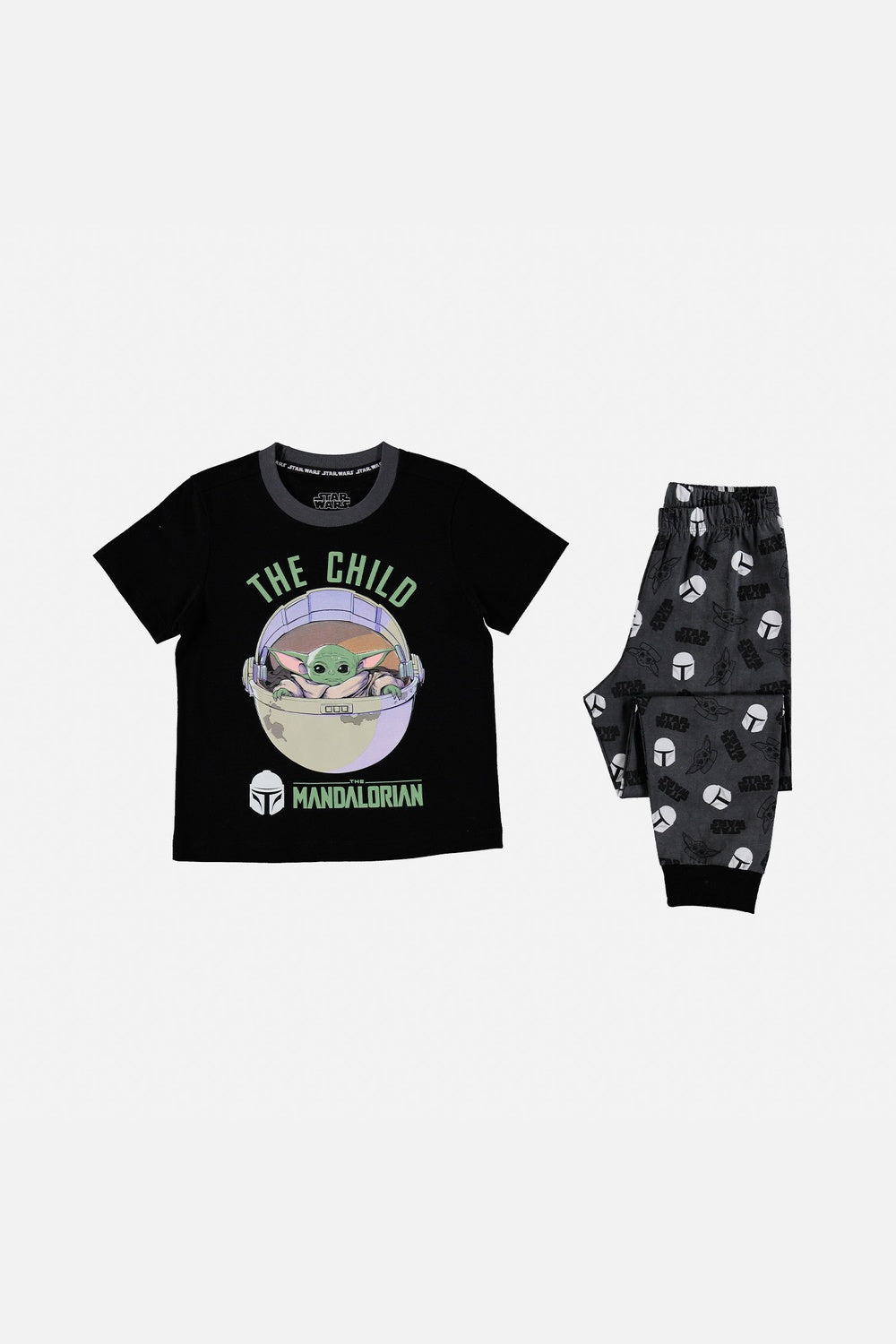 PIJAMA DE NIÑO,MANGA CORTA/PANTALÓN LARGO NEGRO/GRIS DE MANDALORIAN DISNEY