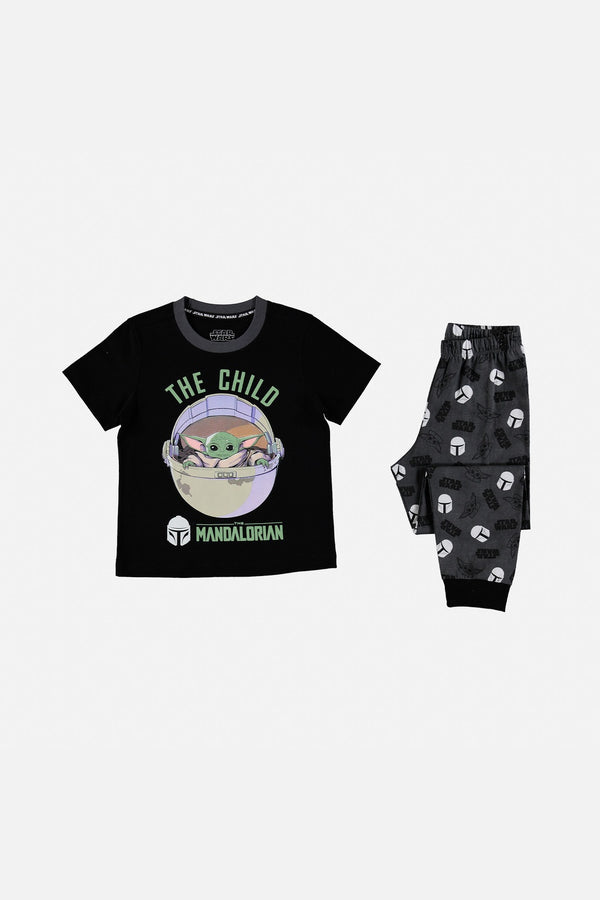 PIJAMA DE NIÑO,MANGA CORTA/PANTALÓN LARGO NEGRO/GRIS DE MANDALORIAN DISNEY