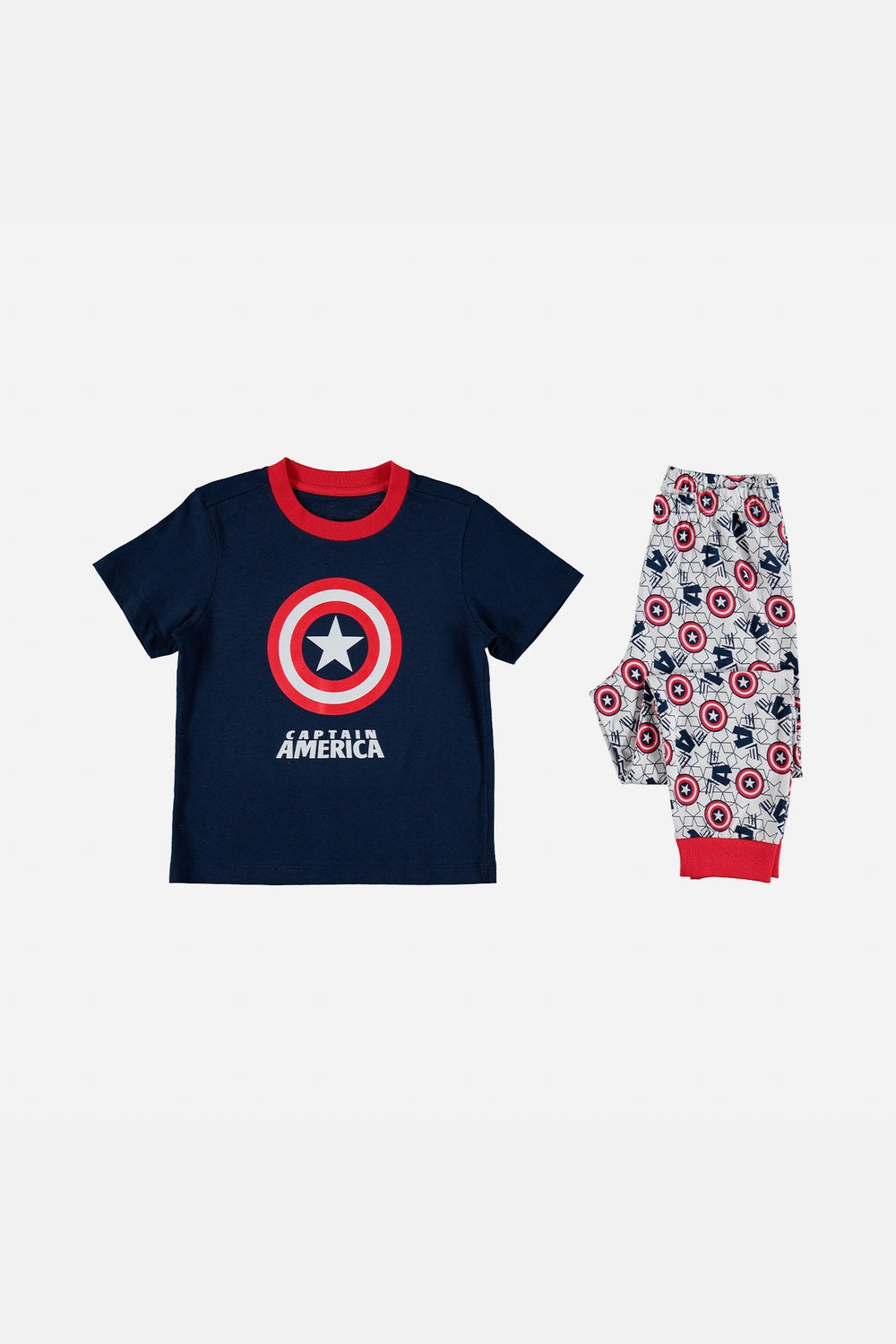PIJAMA CAPITAN AMERICA CON PANTALÓN LARGO AZUL Y BLANCO PARA NIÑO