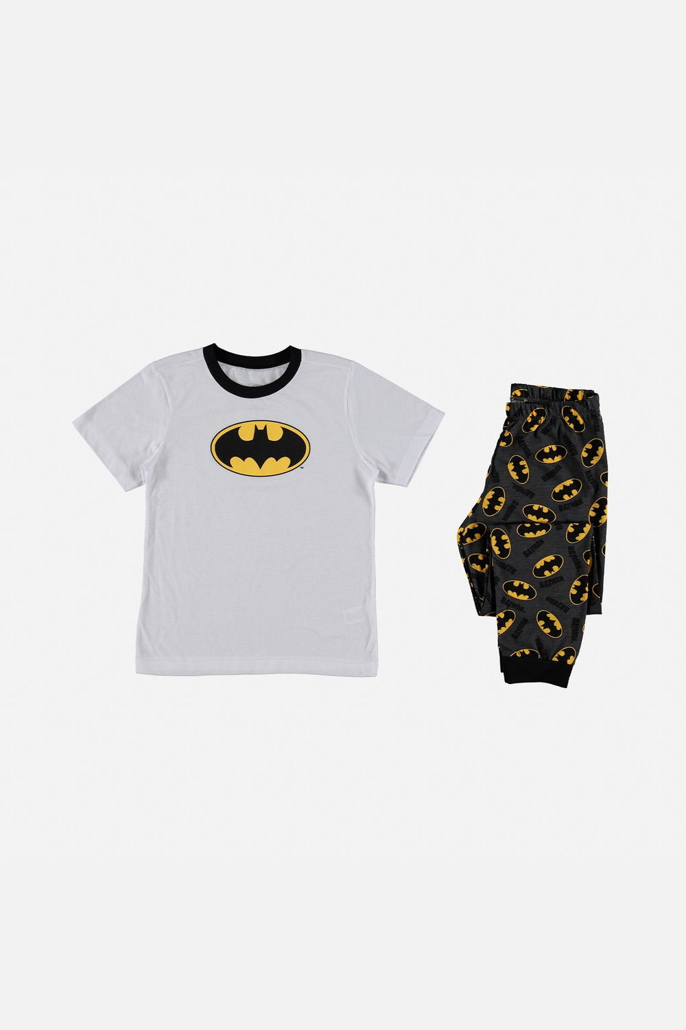 PIJAMA DE BATMAN PANTALÓN LARGO BLANCO Y GRIS OSCURO PARA NIÑO