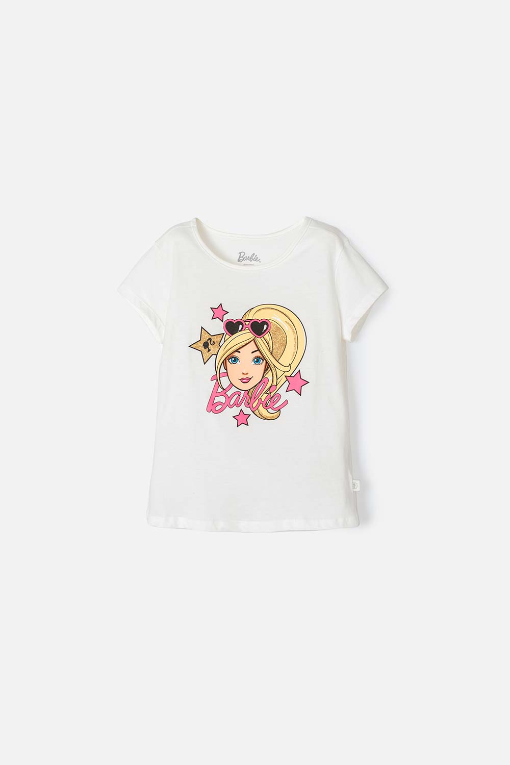 CAMISETA DE BARIBIE MANGA CORTA MARFIL PARA NIÑA
