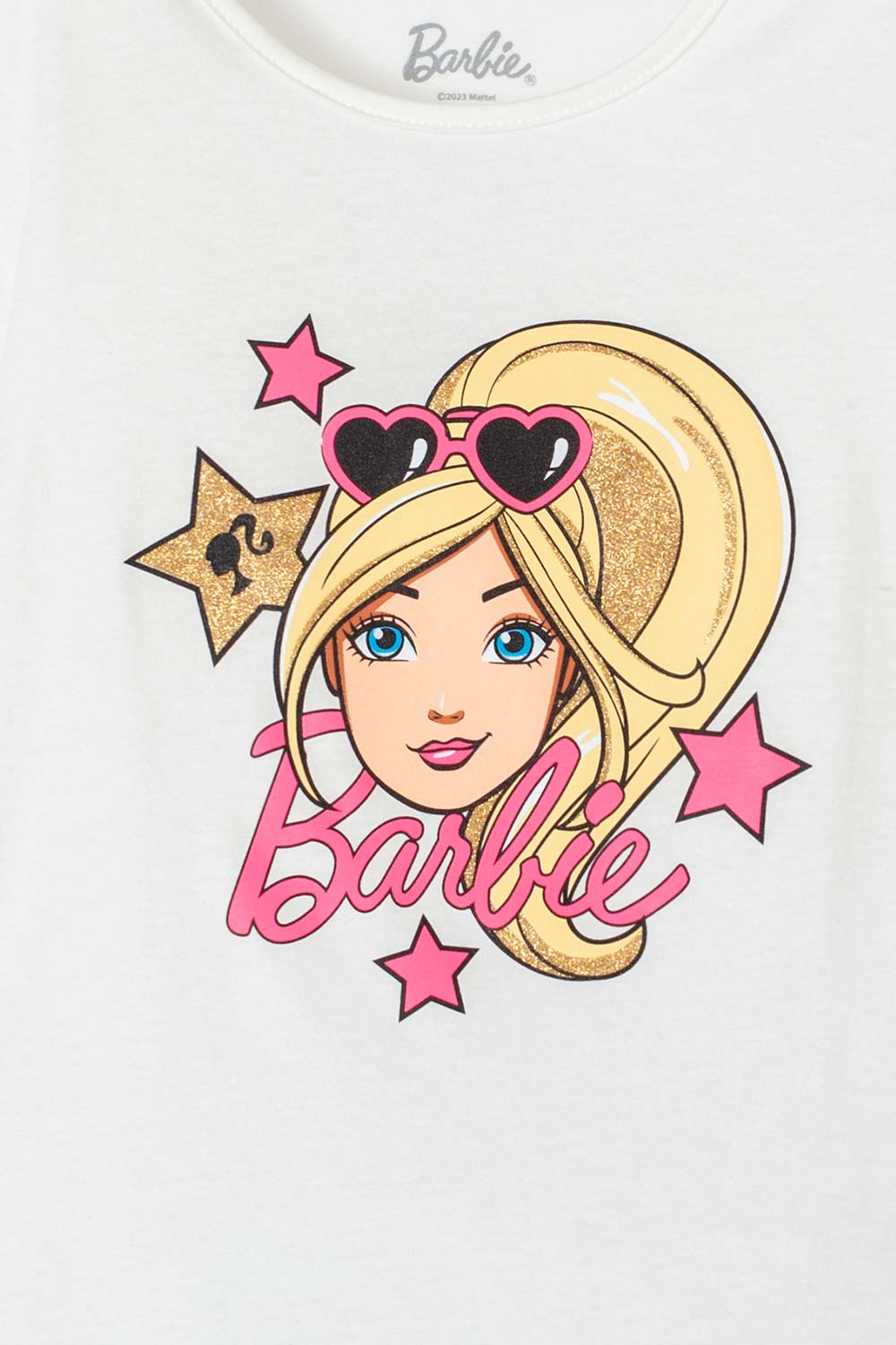CAMISETA DE BARIBIE MANGA CORTA MARFIL PARA NIÑA