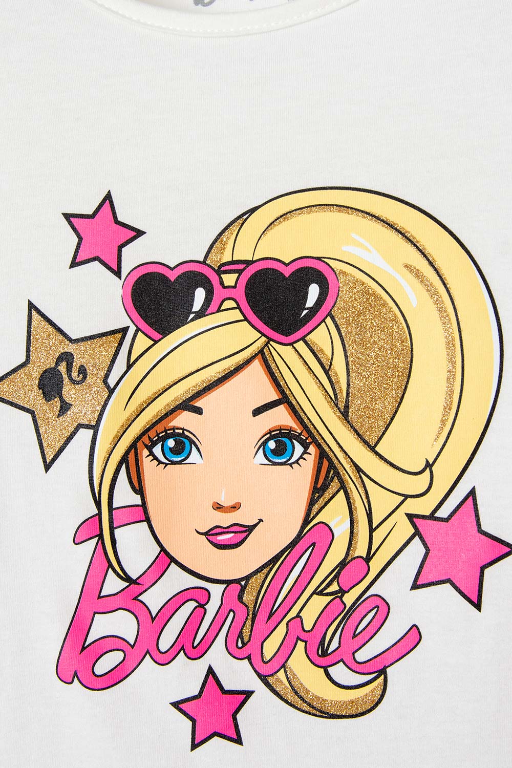 CAMISETA DE BARIBIE MANGA CORTA MARFIL PARA NIÑA