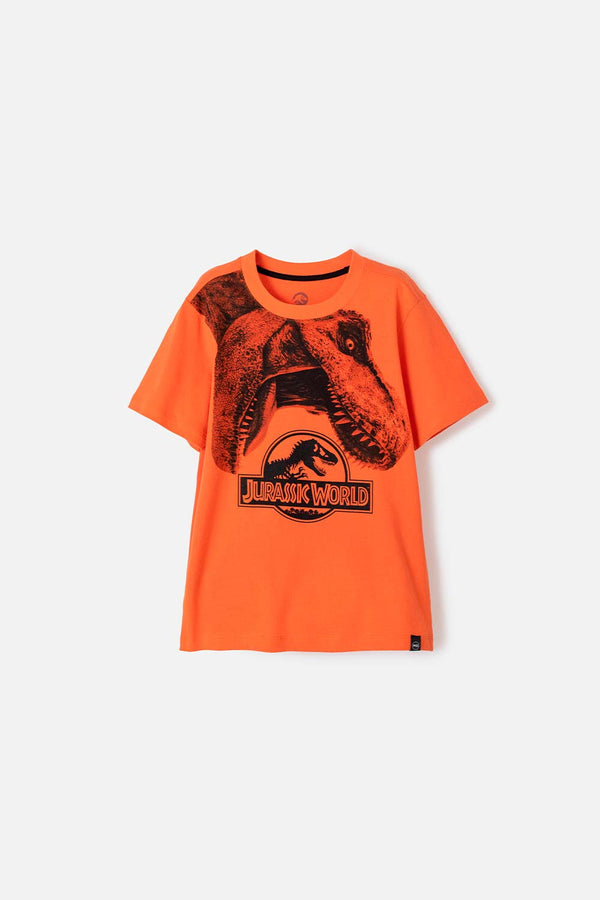 CAMISETA DE JURASSIC MANGA CORTA NARANJA PARA NIÑO