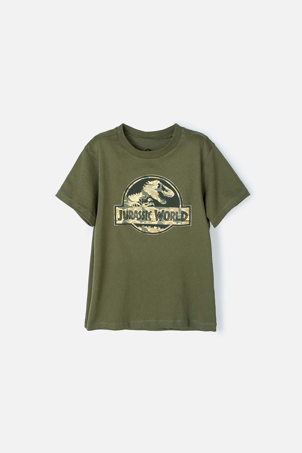 CAMISETA DE JURASSIC WORLD MANGA CORTA VERDE MILITAR PARA NIÑO