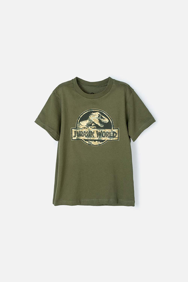 CAMISETA DE JURASSIC WORLD MANGA CORTA VERDE MILITAR PARA NIÑO