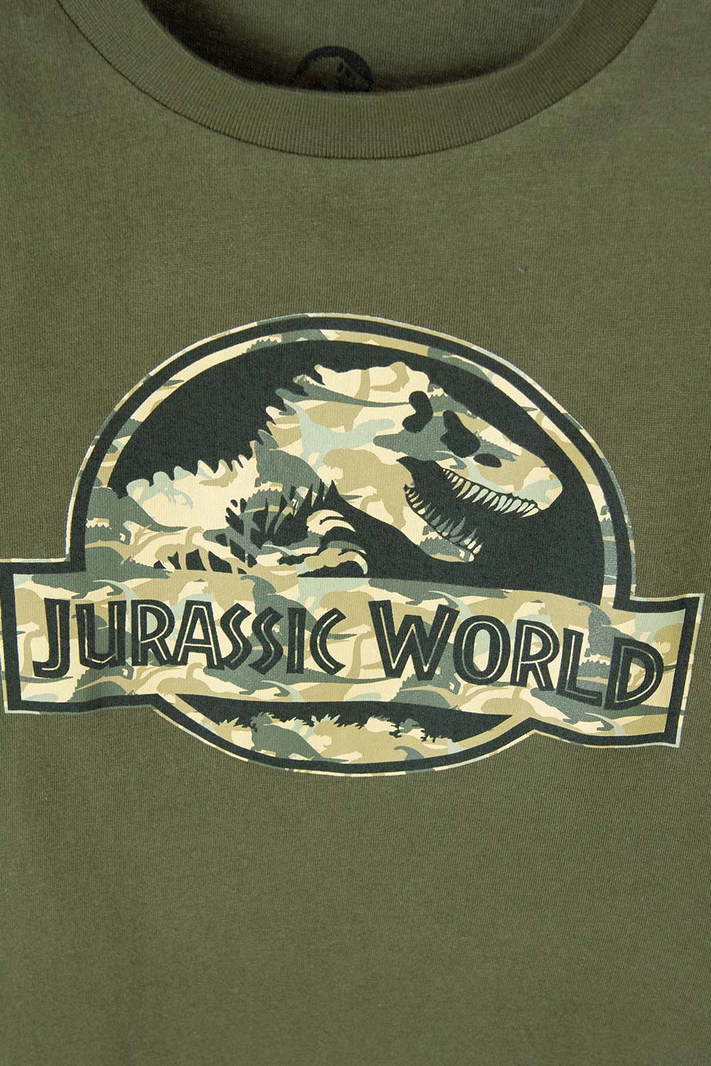 CAMISETA DE JURASSIC WORLD MANGA CORTA VERDE MILITAR PARA NIÑO