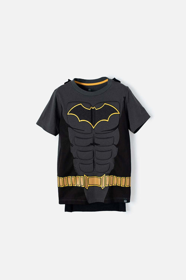CAMISETA DE BATMAN MANGA CORTA CON CAPA REMOVIBLE