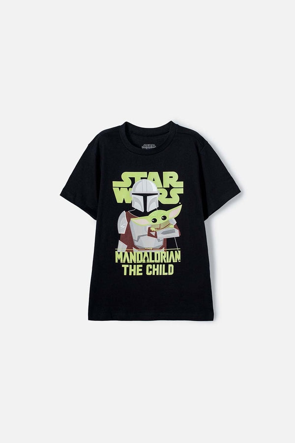 CAMISETA DE MANDALORIAN MANGA CORTA NEGRO PARA NIÑO