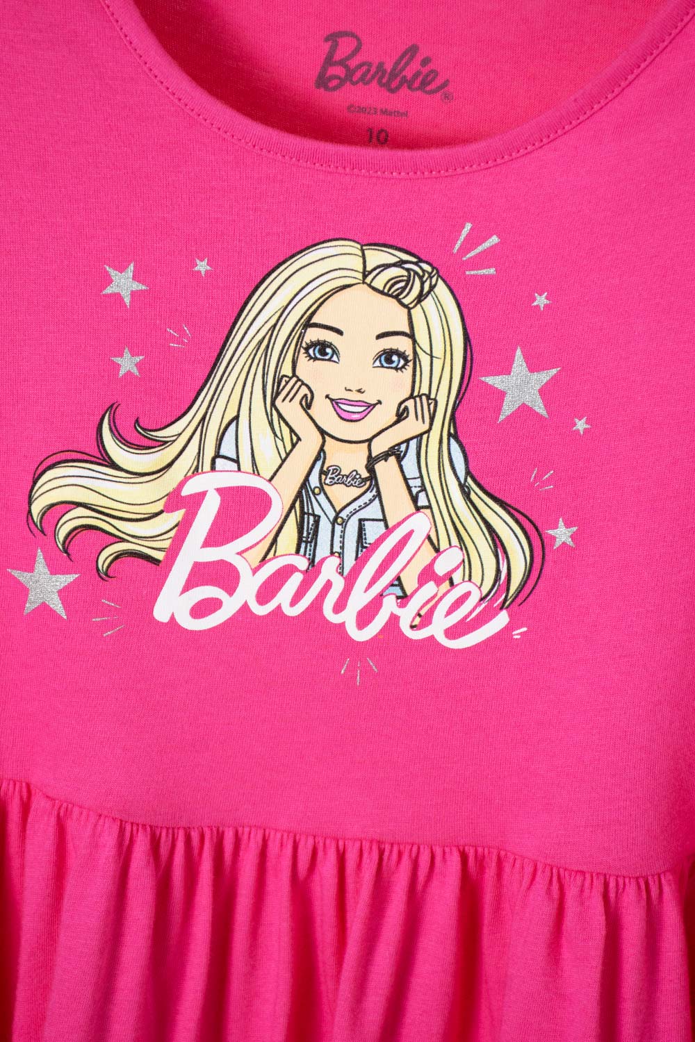 VESTIDO DE BARBIE MANGA CORTA FUCSIA PARA NIÑA