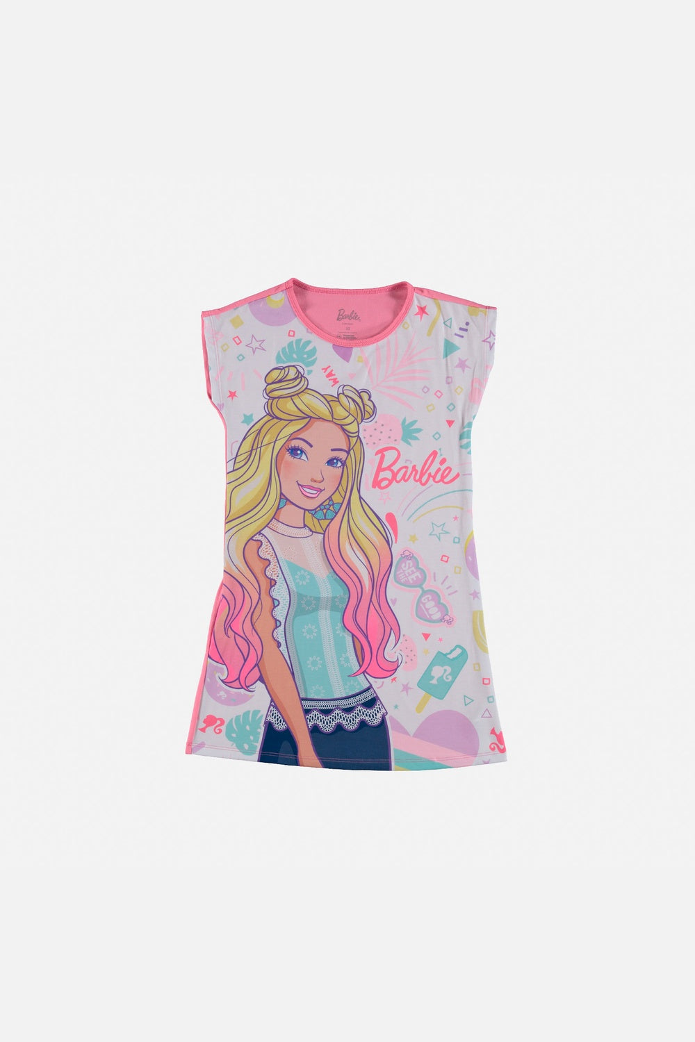 PIJAMA DE BARBIE TIPO BATOLA BLANCA Y ROSADA PARA NIÑA
