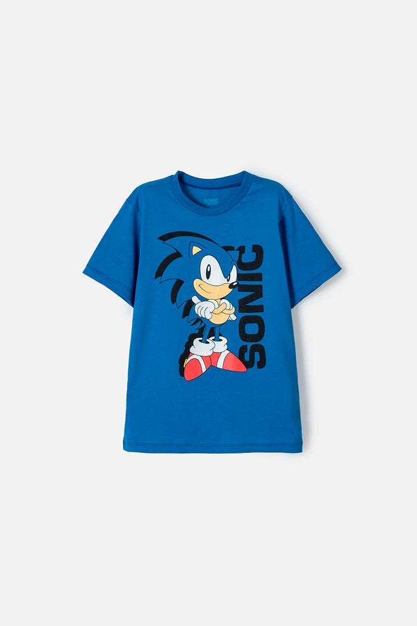 CAMISETA DE SONIC MANGA CORTA AZUL PARA NIÑO