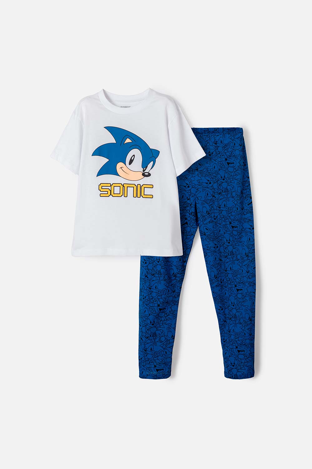 PIJAMA DE SONIC CON PANTALÓN LARGO BLANCO Y AZUL PARA NIÑO