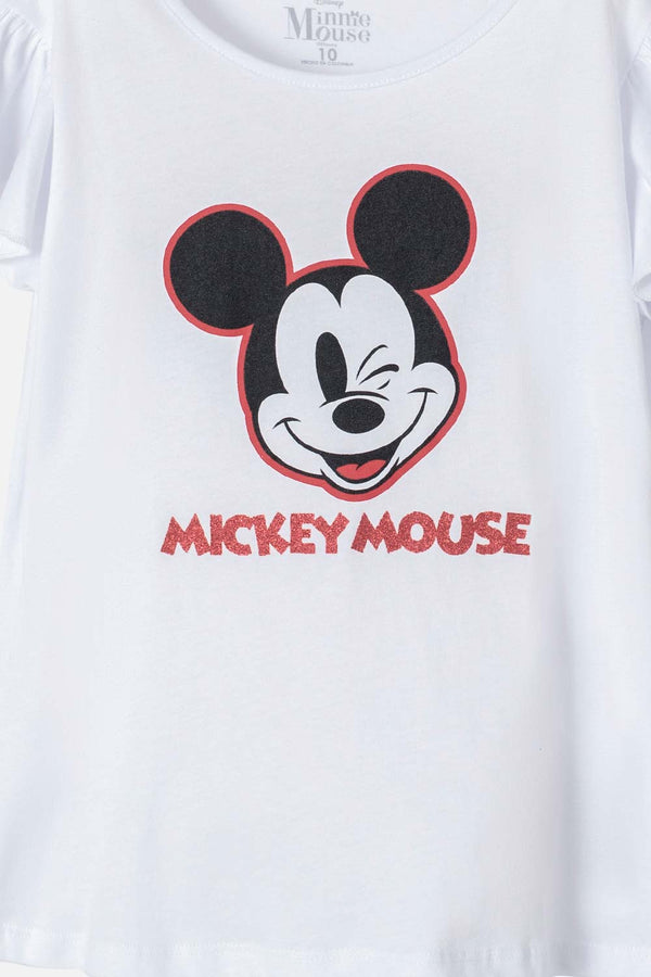 CAMISETA DE MICKEY MOUSE MANGA CORTA BLANCA PARA NIÑA