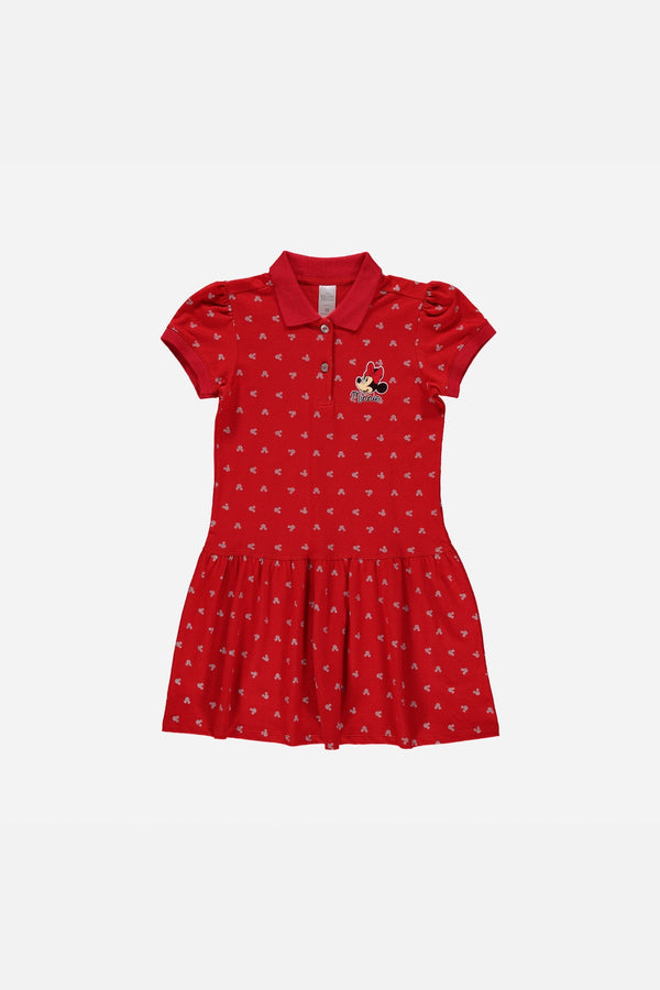 VESTIDO DE MINNIE MOUSE MANGA CORTA ROJO PARA NIÑA
