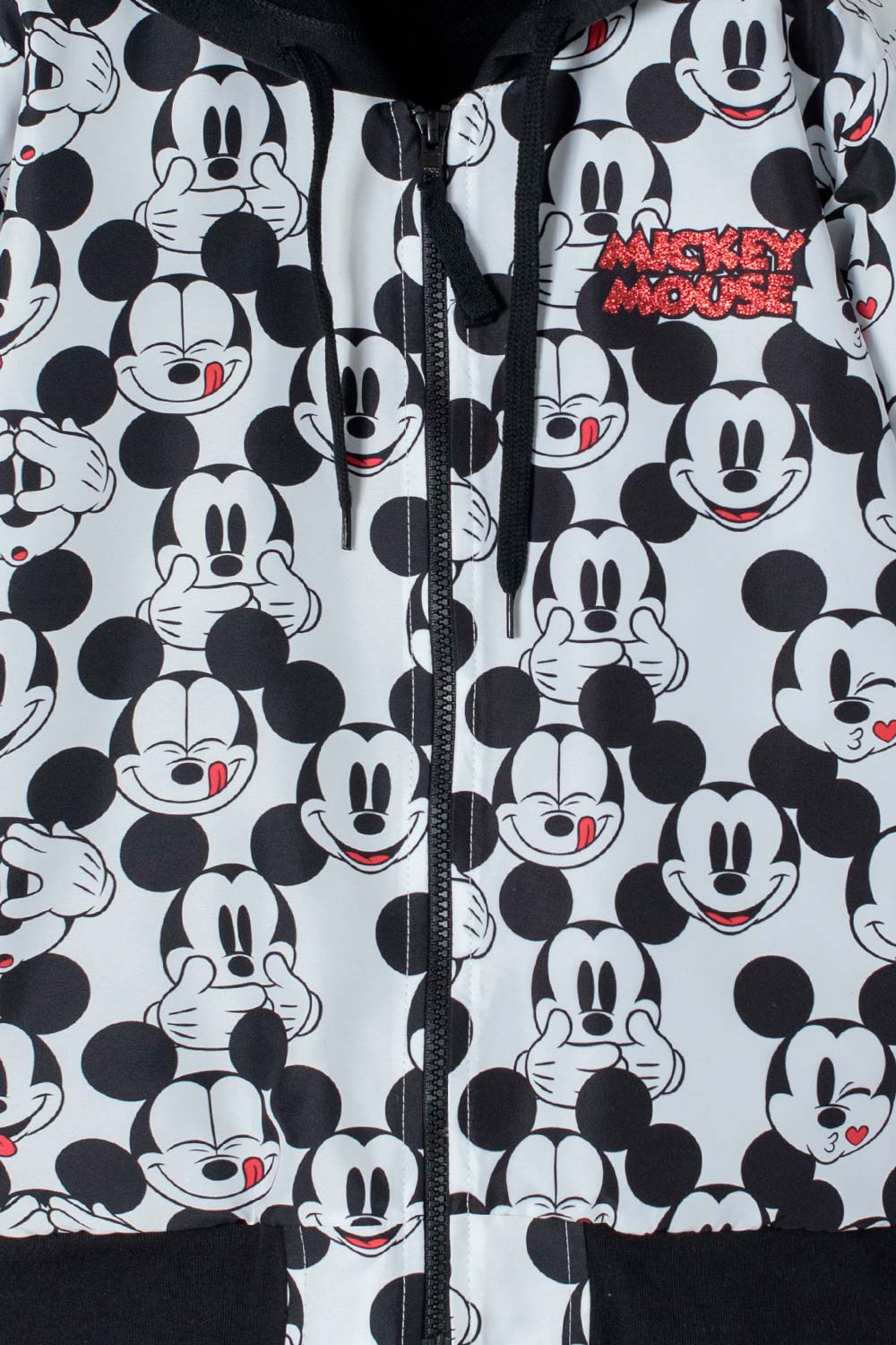 BUZO DE  MICKEY MOUSE CON CAPUCHA NEGRO, BLANCO Y ROJO PARA NIÑA