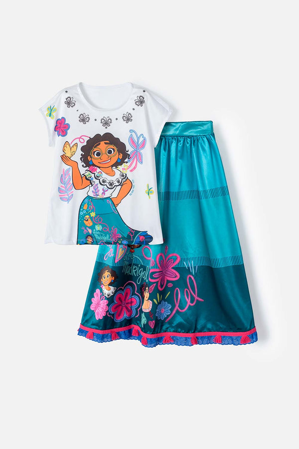 CONJUNTO DE ENCANTO CON FALDA VERDE Y BLANCO PARA NIÑA