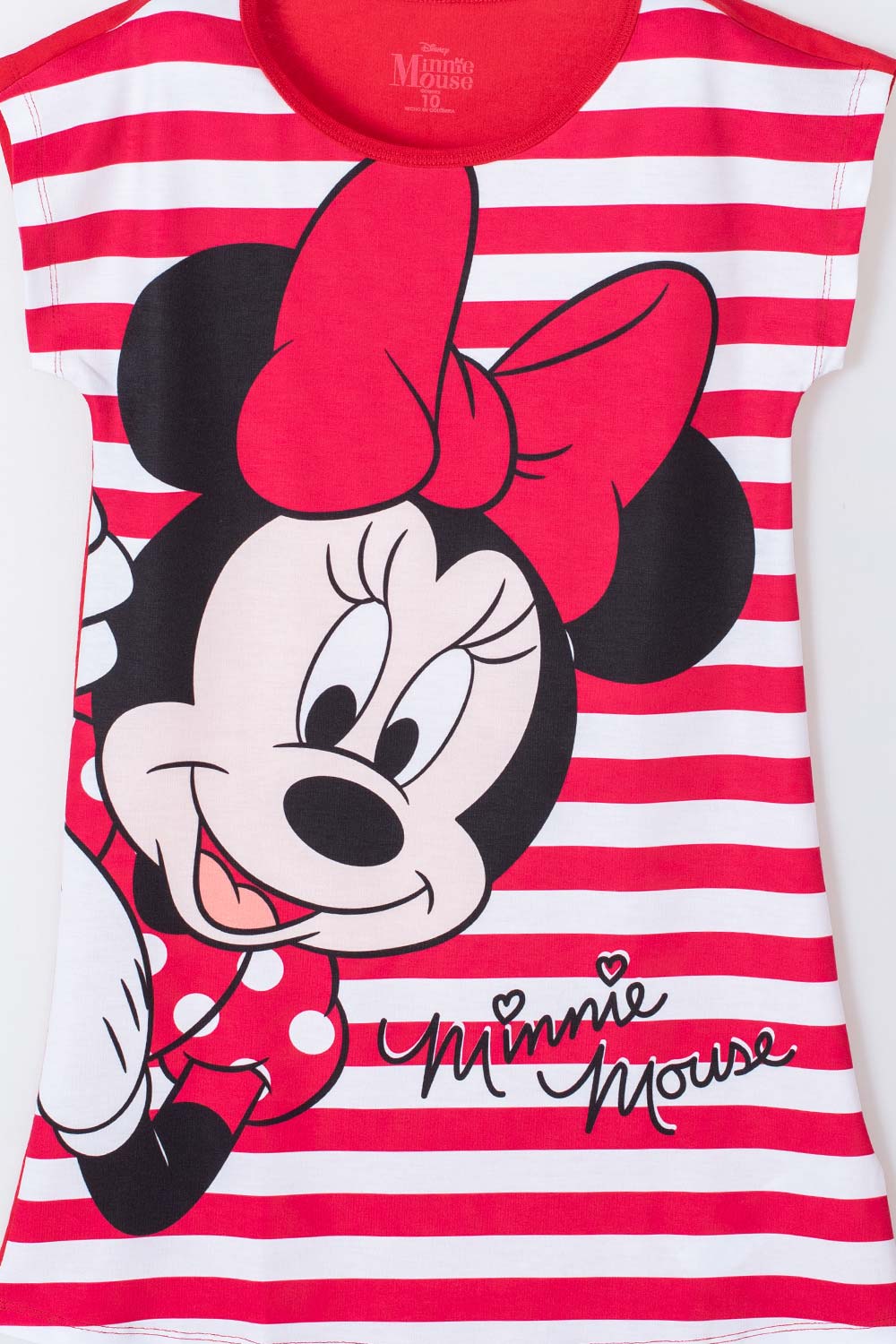 PIJAMA DE MINNIE MOUSE  TIPO BATOLA DE RAYAS ROJO Y BLANCO PARA NIÑA