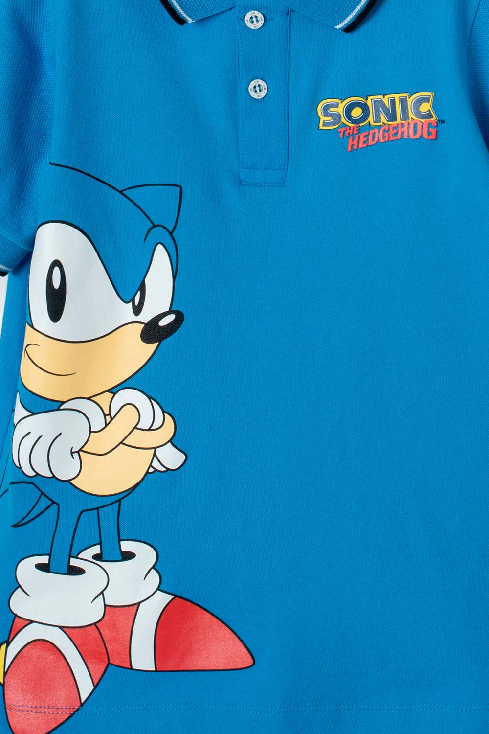 CAMISETA TIPO POLO DE SONIC AZUL CON BOTONES PARA NIÑO