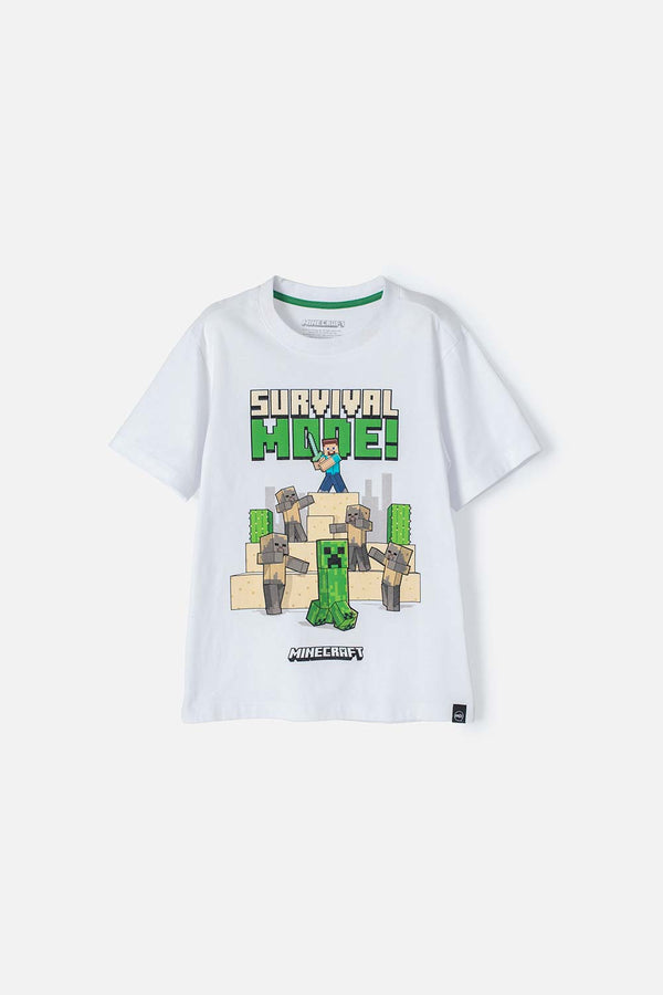 CAMISETA DE MINECRAFT BLANCA MANGA CORTA PARA NIÑO