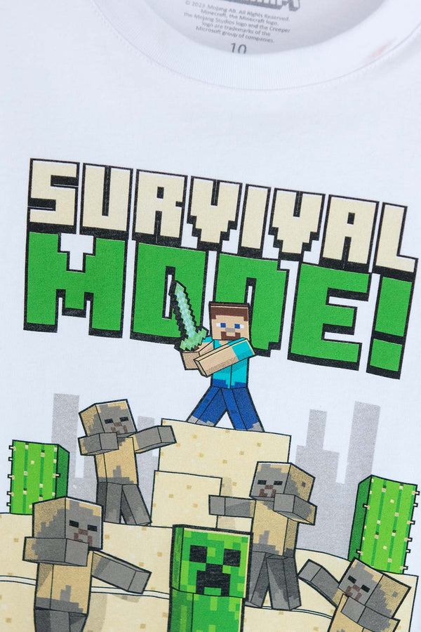 CAMISETA DE MINECRAFT BLANCA MANGA CORTA PARA NIÑO