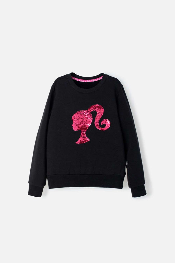 BUZO DE BARBIE CUELLO REDONDO NEGRO PARA NIÑA