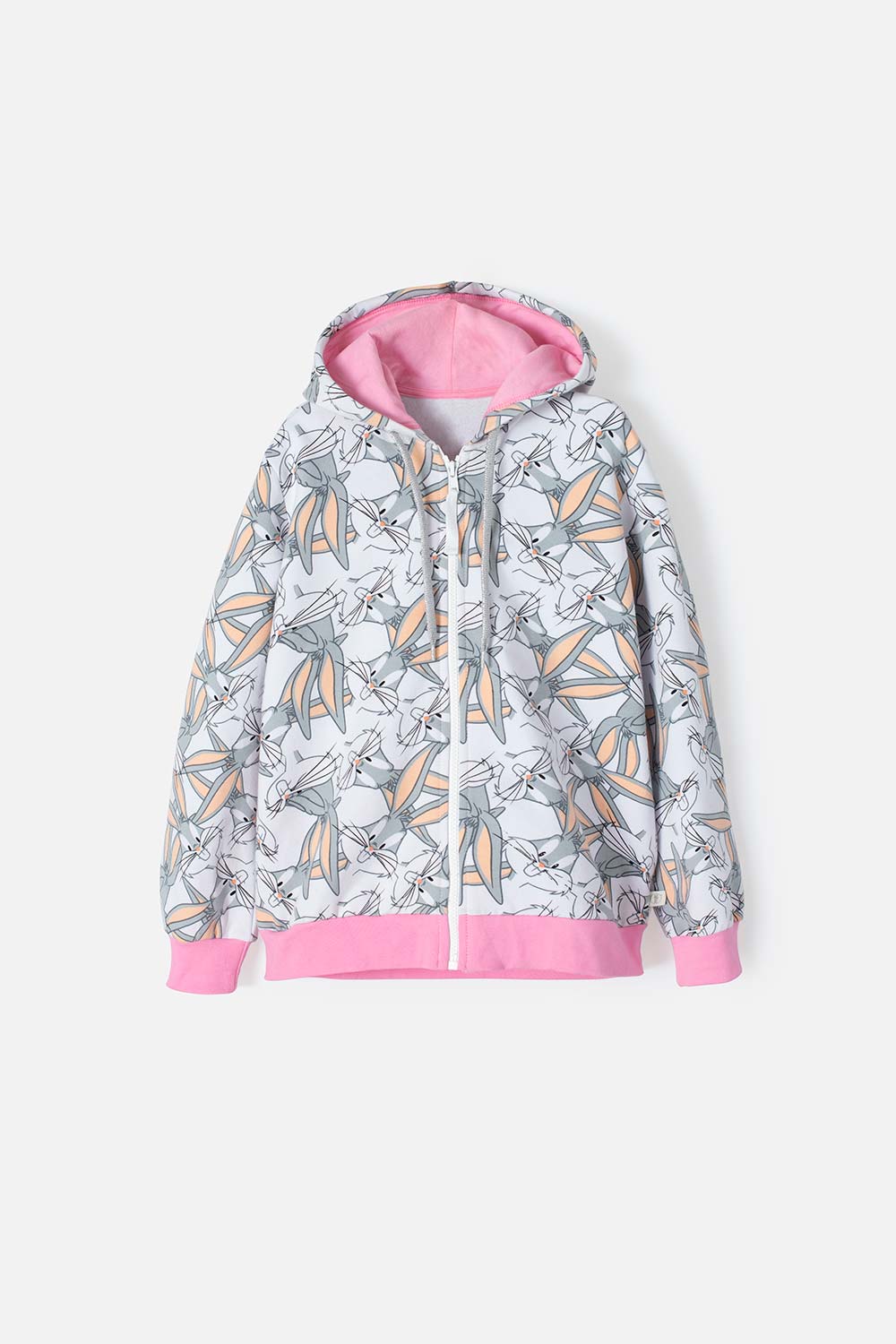 BUZO DE LOONEY TUNES CON CIERRE GRIS Y ROSADO PARA NIÑA