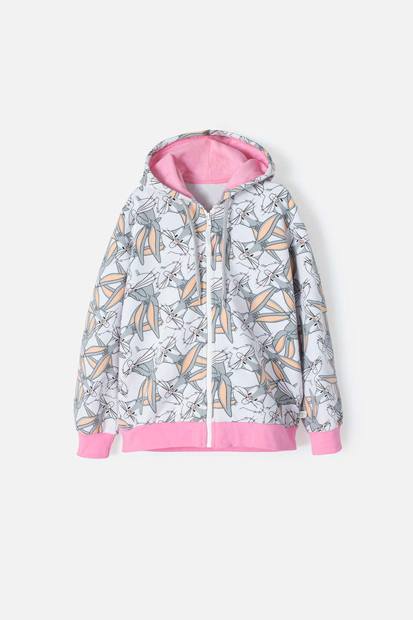 BUZO DE LOONEY TUNES CON CIERRE GRIS Y ROSADO PARA NIÑA