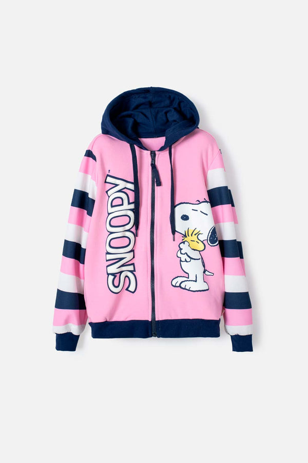 BUZO DE SNOOPY CON CIERRE ROSADO PARA NIÑA