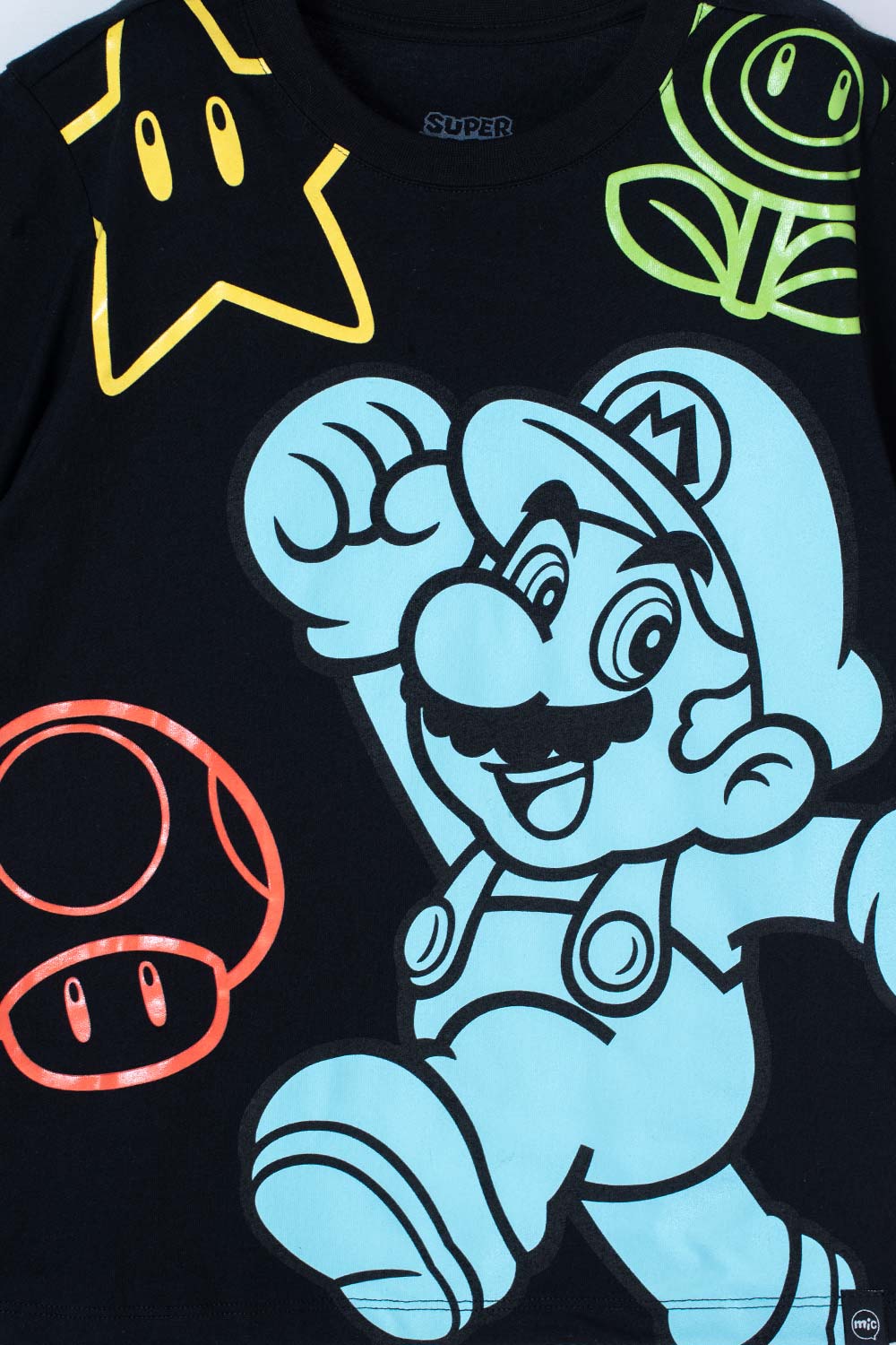 CAMISETA DE MARIO BROS NEGRA  MANGA CORTA PARA NIÑO