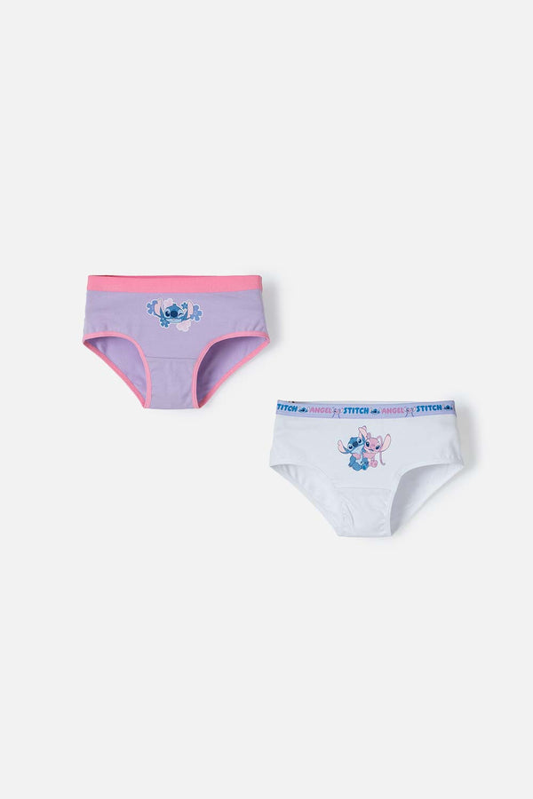 PACK X2  PANTIES DE STITCH LAVANDA Y BLANCO PARA NIÑA