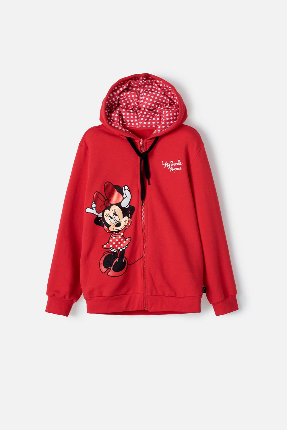 BUZO DE MINNIE MOUSE CON CAPUCHA ROJO PARA NIÑA