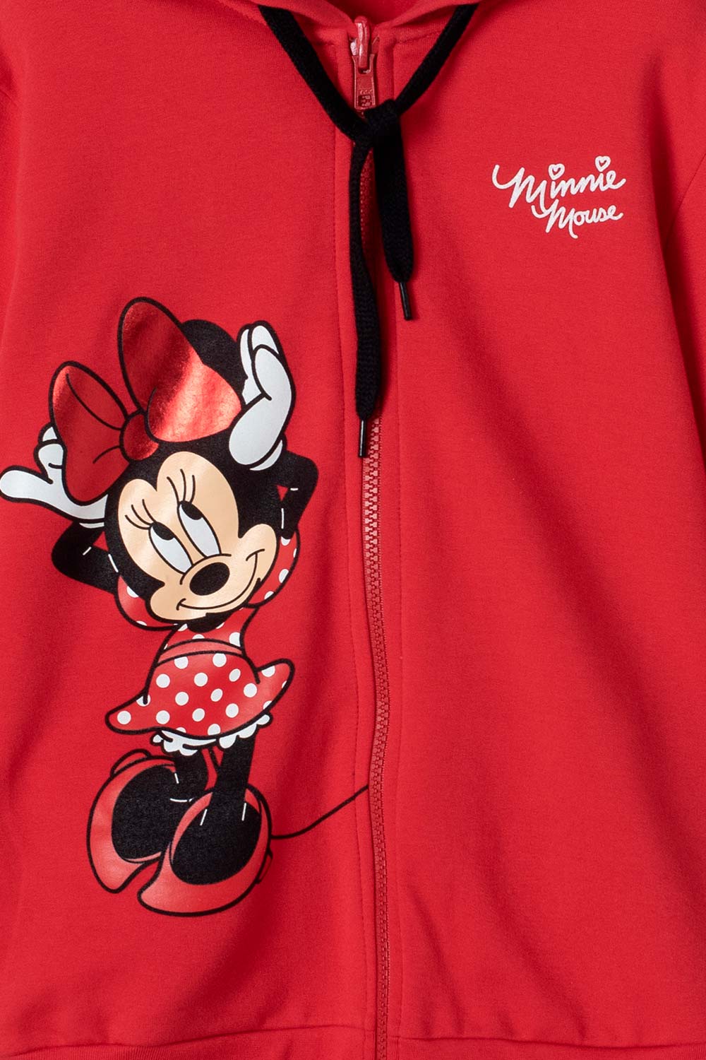 BUZO DE MINNIE MOUSE CON CAPUCHA ROJO PARA NIÑA