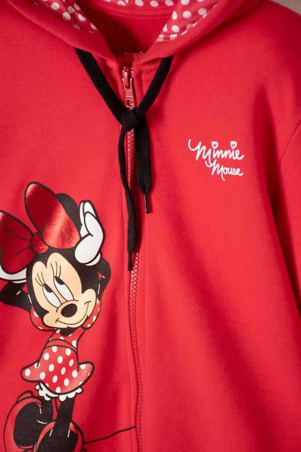 BUZO DE MINNIE MOUSE CON CAPUCHA ROJO PARA NIÑA
