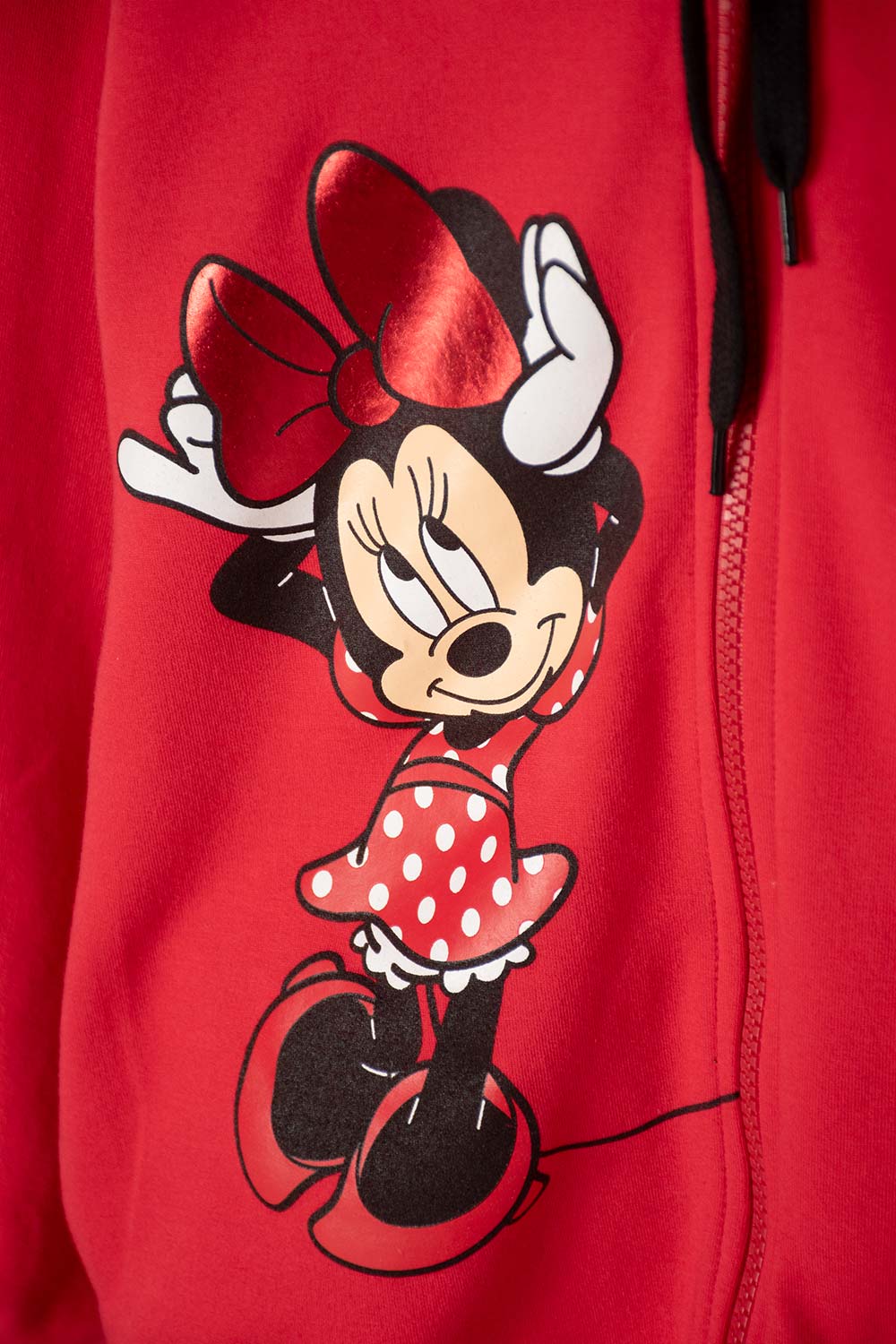 BUZO DE MINNIE MOUSE CON CAPUCHA ROJO PARA NIÑA