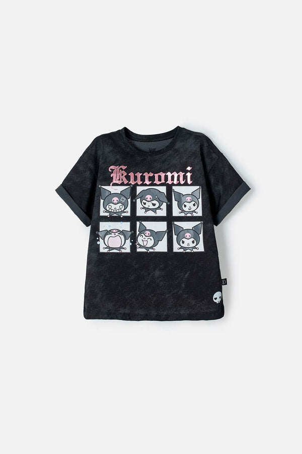 CAMISETA DE KUROMI GRIS MANGA CORTA PARA NIÑA