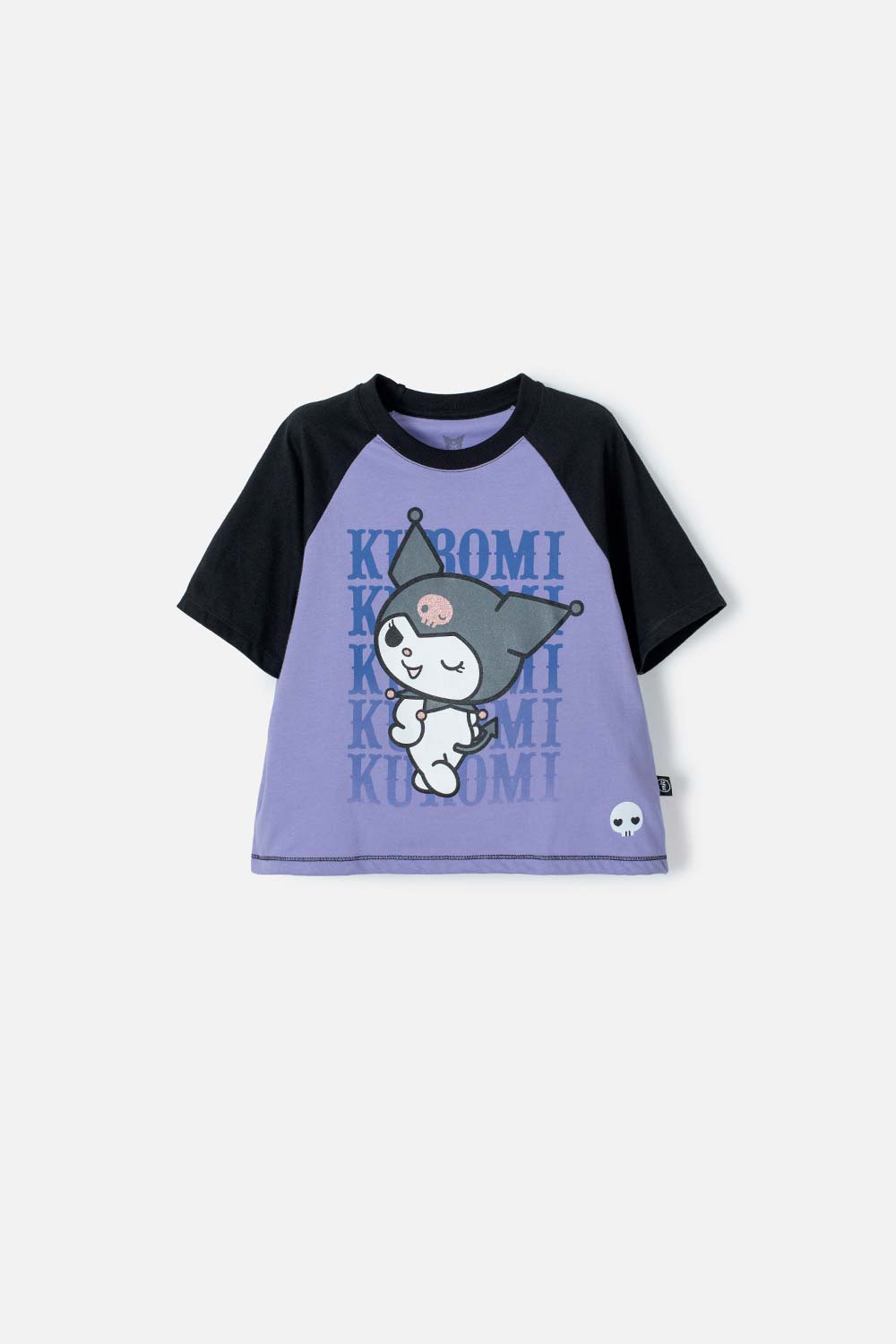 CAMISETA DE KUROMI LILA Y NEGRA ESTAMPADA EN FRENTE PARA NIÑA